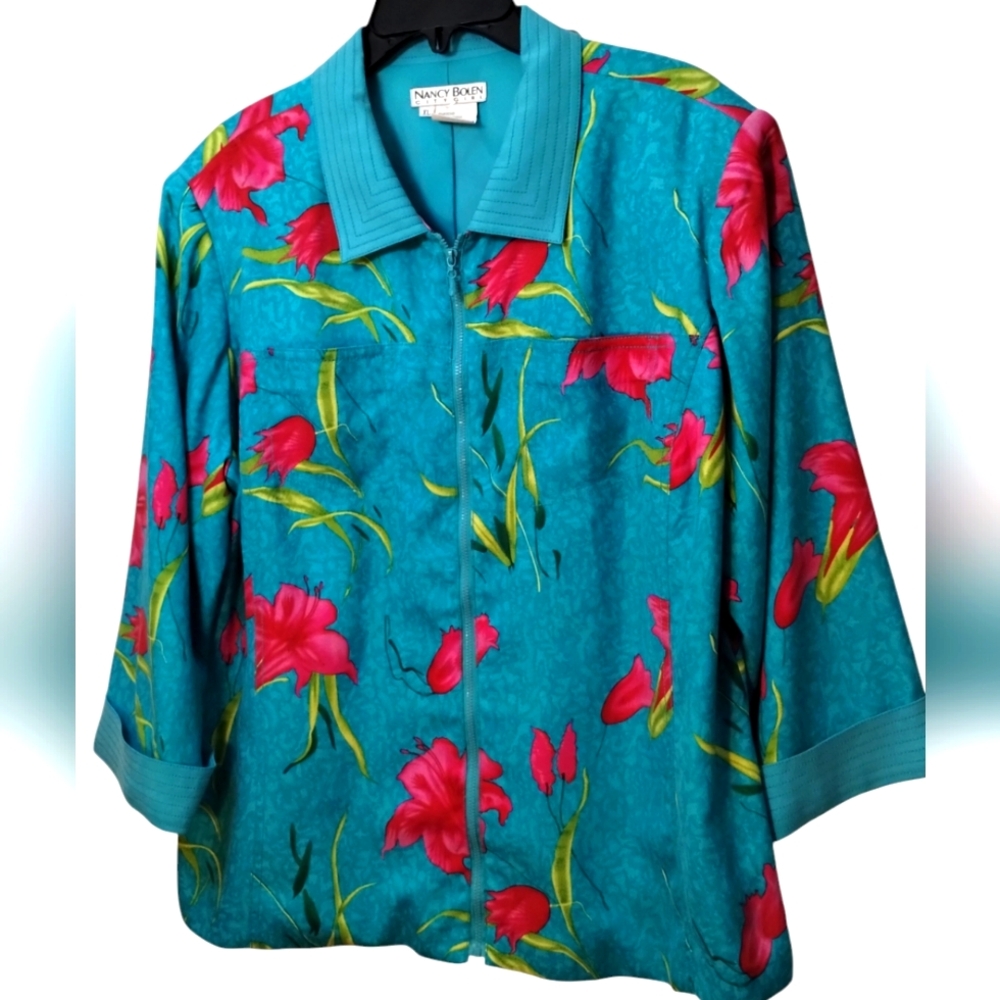 Aqua Blue Floral Women's Top/Jacket